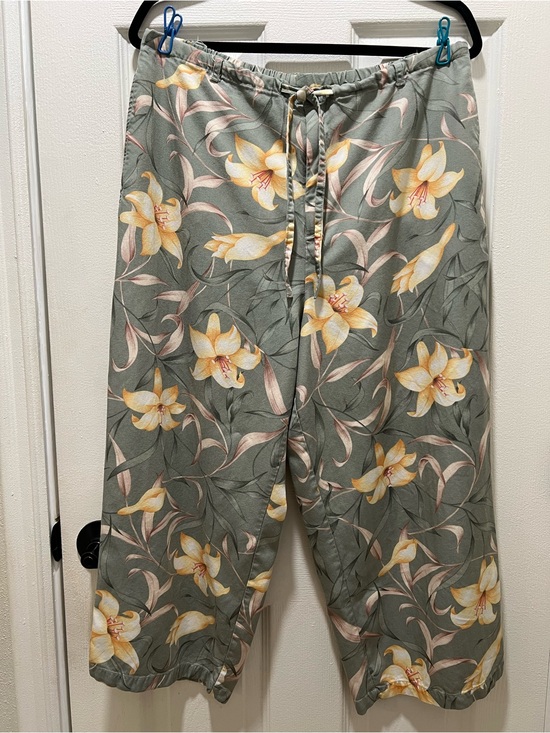 Jaclyn Smith Pants - Jaclyn Smith Sport Floral Drawstring Pants Sage Green Lily Print Size XL